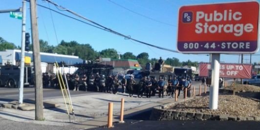 Rioters outside Public Storage in Ferguson, Missouri
